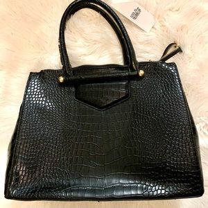 NEW Vegan Croc Leather Satchel in Black